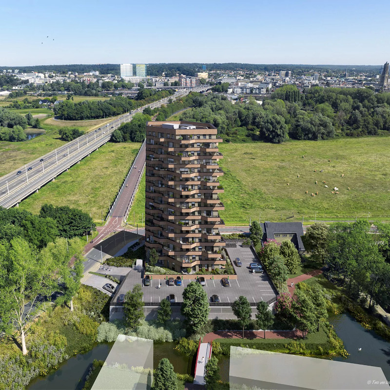 Aan de voet van de Mandelabrug in Arnhem verrijst de iconische woontoren De Nelson. Deze markante toren telt 16 woonlagen en biedt ruimte aan 93 duurzame huur- en koopappartementen.